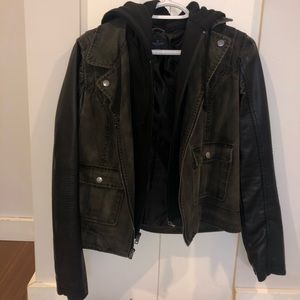 American Eagle hooded leather jacket
